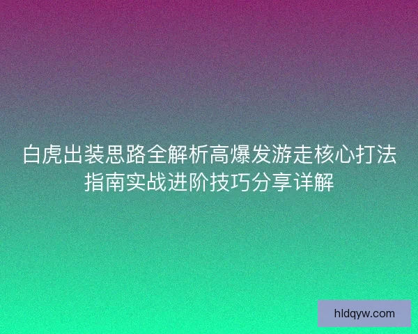 白虎出装思路全解析高爆发游走核心打法指南实战进阶技巧分享详解